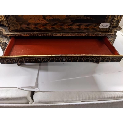 249 - An early Japanese lacquered box on stand, a/f (has had some restoration but needs more).