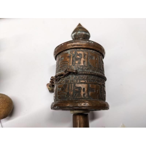 256 - Three antique Tibetan prayer wheels.