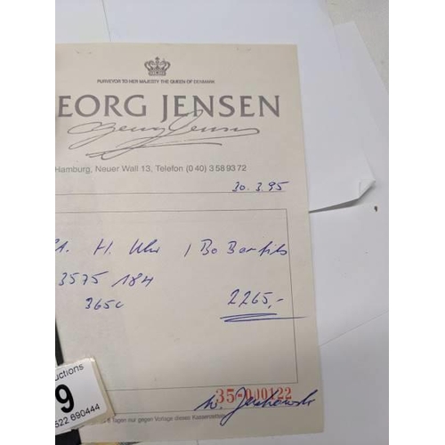 79 - A Georg Jensen automatic gents wrist watch with receipt and guarantee, dated 1995 in German.