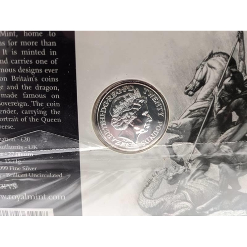 159 - An uncirculated Timeless first George and the dragon 2013 UK £20 fine silver coin.