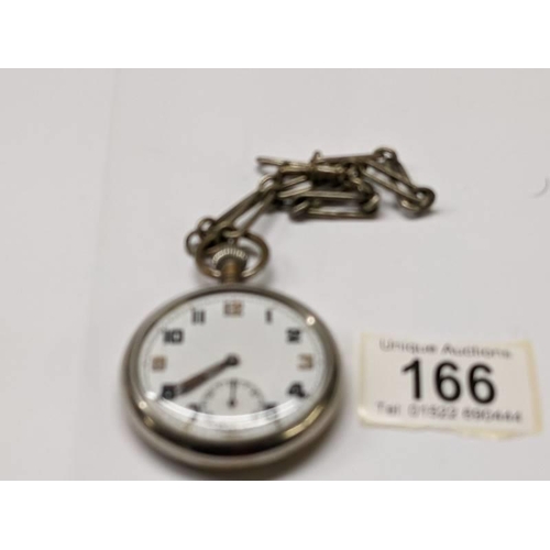 166 - A pocket watch on chain marked GS/TP, Serial number 034923.