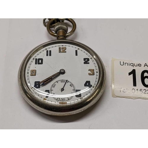 166 - A pocket watch on chain marked GS/TP, Serial number 034923.