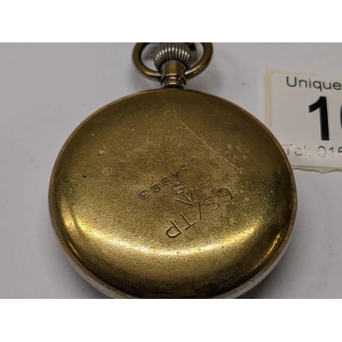 166 - A pocket watch on chain marked GS/TP, Serial number 034923.