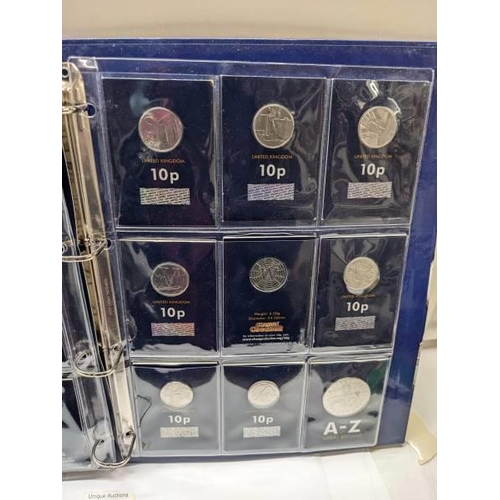 169 - A collection of Alphabet 10p coins in folder.