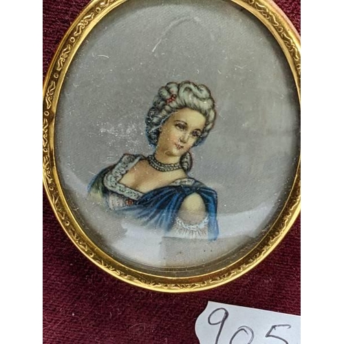 178 - Two miniature portraits, a framed photograph, snuff box and prayer book.