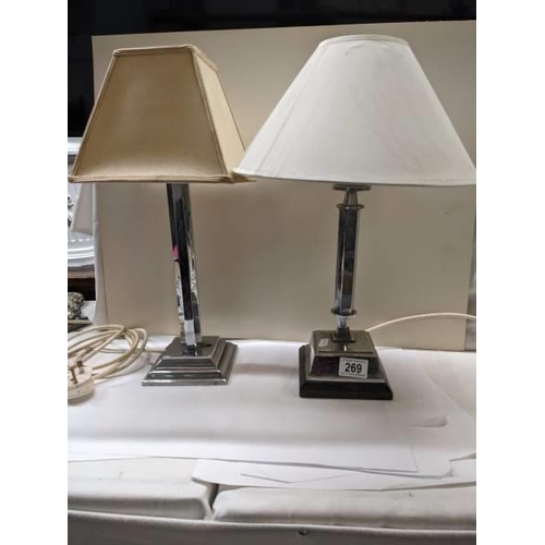 269 - Two vintage chrome table lamps with shades.