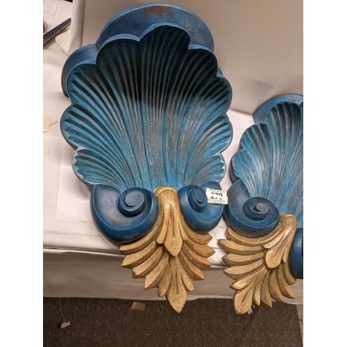 270 - A pair of classical style wall sconces in blue and gilt. COLLECT ONLY.