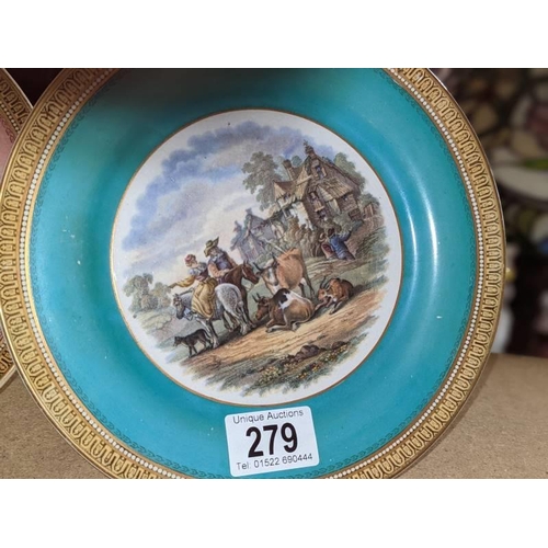 279 - Four Victorian Pratt ware plates.