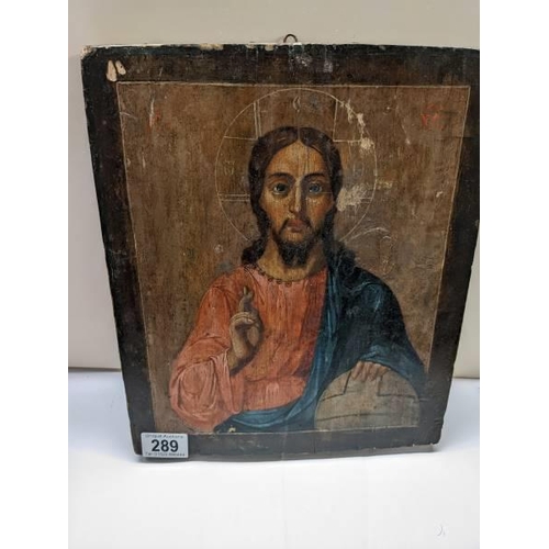 289 - An 18th century Russian icon on board. 31 x 26 cm.