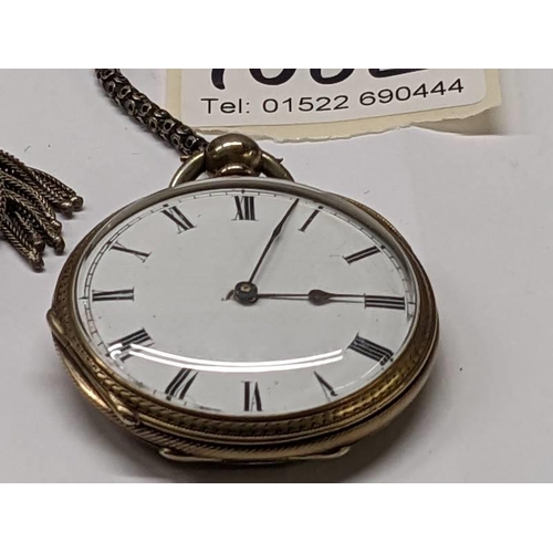 100E - A silver pocket watch on a silver chain.