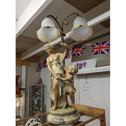 313 - A double light figural table lamp. COLLECT ONLY.