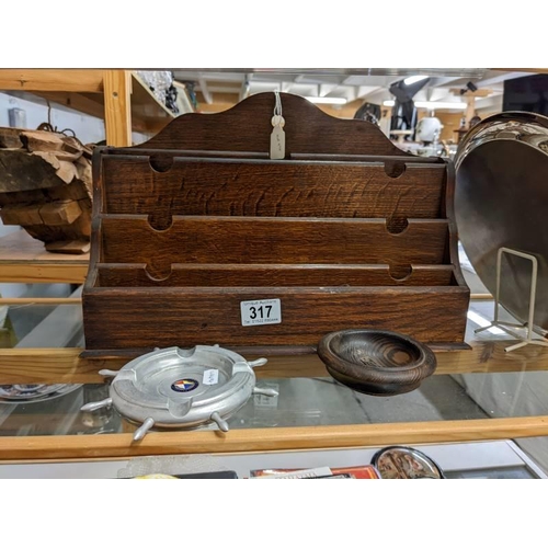 317 - 3 marine collectables being oak Cunard desk tidy, treen bowl from SS Gt Britain and white metal asht... 