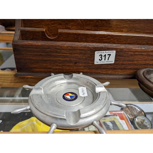 317 - 3 marine collectables being oak Cunard desk tidy, treen bowl from SS Gt Britain and white metal asht... 