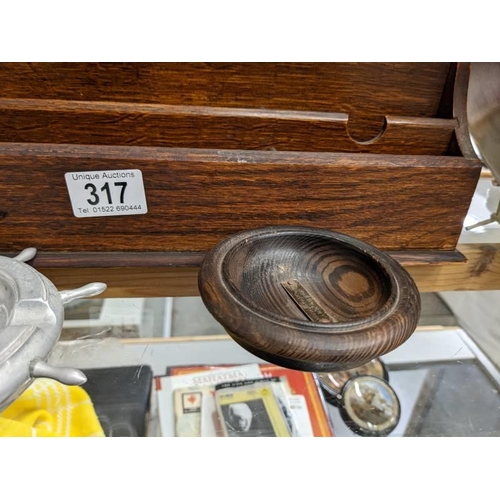 317 - 3 marine collectables being oak Cunard desk tidy, treen bowl from SS Gt Britain and white metal asht... 