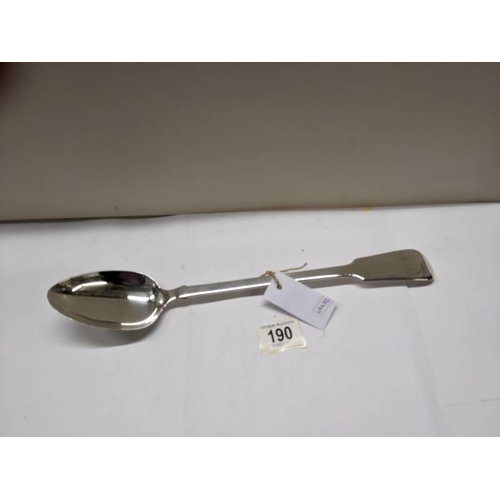 190 - An early 19th century fiddle pattern white metal serving spoons, marks indistinct. 156 grams.