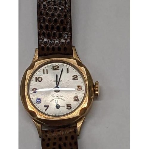 191 - Two 9ct gold ladies wrist watches on plated straps and another ladies gold wrist watch.