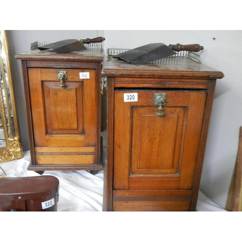 320 - A pair of Victorian mahogany coal compendiums with liners and shovels. COLLECT ONLY.