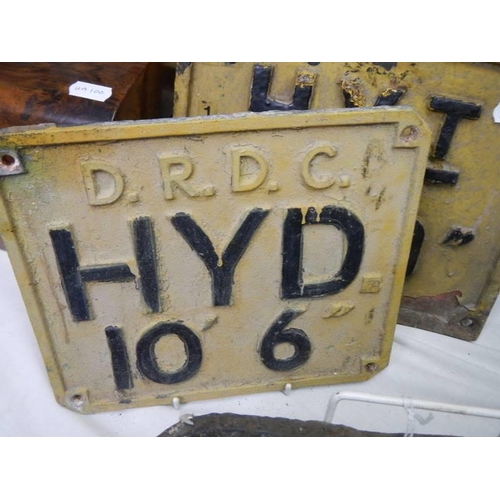 336 - Four fire hydrant plates, early 20th century including Cleethorpes and Hull.