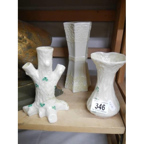 346 - Three Belleek vases.