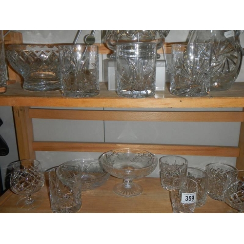 359 - A mixed lot of cut glass jugs, glasses etc.,