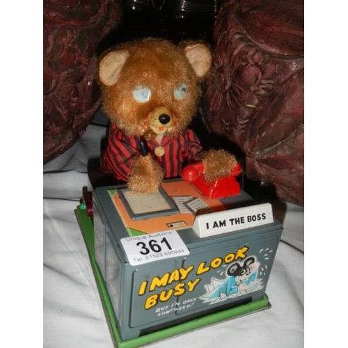 361 - A battery operated bear at desk, 'I'm the Boss'.