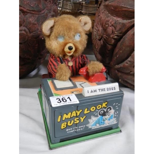 361 - A battery operated bear at desk, 'I'm the Boss'.