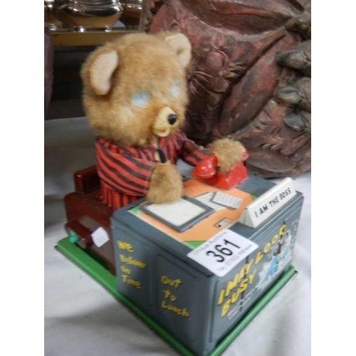 361 - A battery operated bear at desk, 'I'm the Boss'.