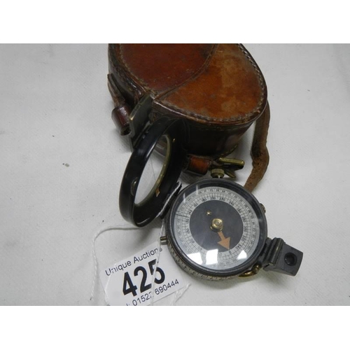 425 - WW2 British Army prismatic compass in fitted leather pouch.