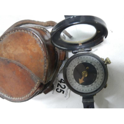 425 - WW2 British Army prismatic compass in fitted leather pouch.