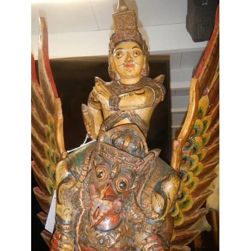 437 - Vishnu riding Garuda wooden carving, COLLECT ONLY.