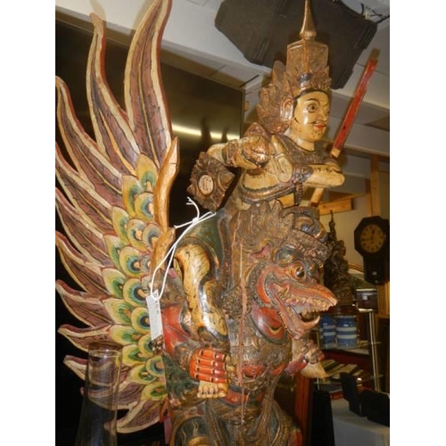 437 - Vishnu riding Garuda wooden carving, COLLECT ONLY.