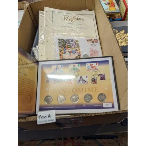 200N - A collection of Pantomime related coins and covers including 50p coloured coin collection, coin   & ... 