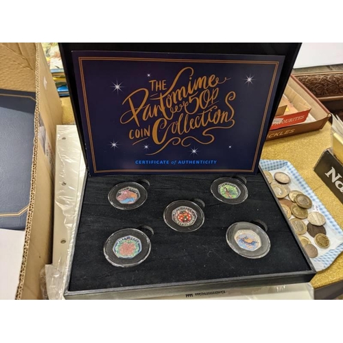 200N - A collection of Pantomime related coins and covers including 50p coloured coin collection, coin   & ... 