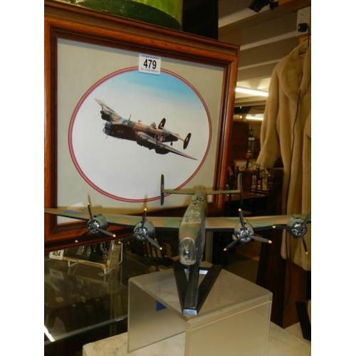 479 - A model of a Lancaster bomber and a Lancaster print.