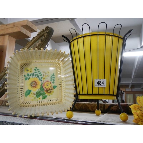 484 - A retro waste bin and fruit basket.