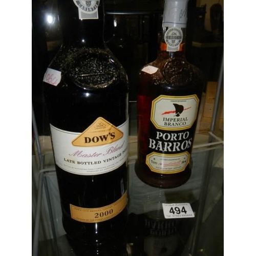 494 - Two bottles of port and a bottle of Baileys.