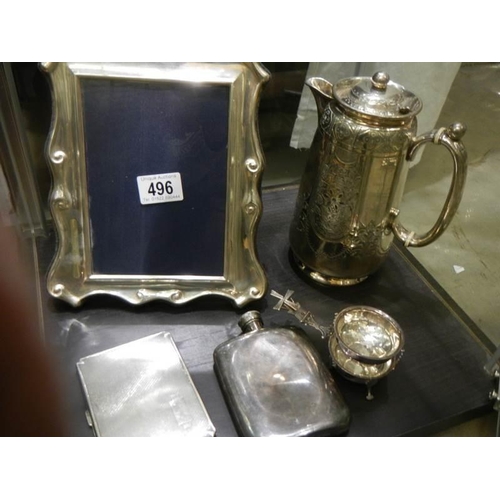 496 - A silver photo frame (925) and a mixed lot of old silver plate.