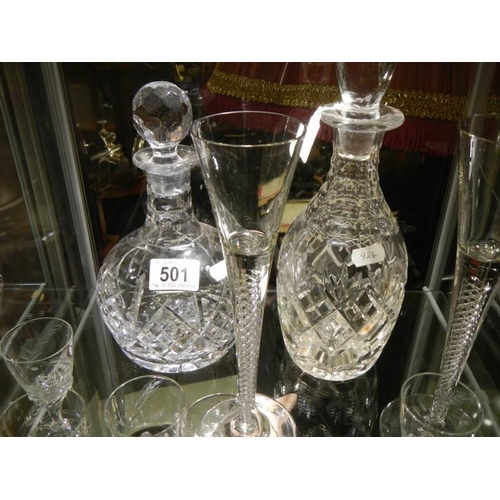 501 - A mixed lot of cut glass including two decanters.