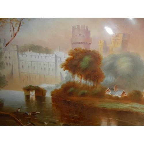 514 - A beaurifully hand painted antique wall plaque of Warwick castle signed by F Micklewright (Frederick... 