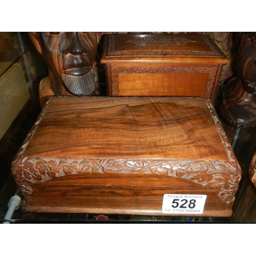 528 - A selection of wooden boxes, busts etc.,