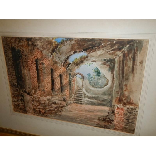 566 - A mid 19th century framed and glazed watercolour entitled Hadrian's Villa, Tivoli by Ereck Silvany?,... 