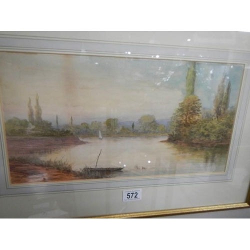 572 - A mid 20th century framed and glazed watercolour signed L Lewis, 60 x 40 cm.