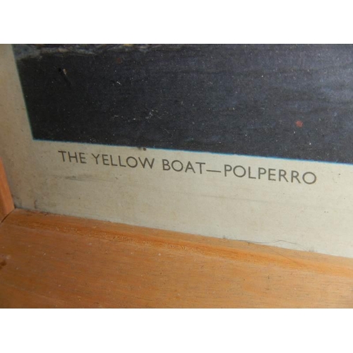 606 - A framed and glazed print entitled 'The Yellow Boat Polperro' by Tom Morton, 65 x 77 cm.