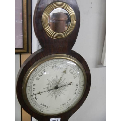 607 - A Victorian mahogany banjo barometer. COLLECT ONLY.