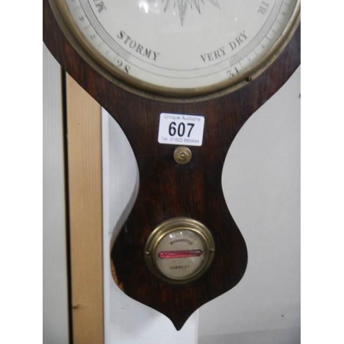 607 - A Victorian mahogany banjo barometer. COLLECT ONLY.