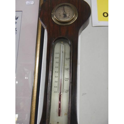 607 - A Victorian mahogany banjo barometer. COLLECT ONLY.