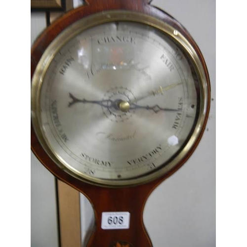 608 - A Victorian mahogany inlaid barometer, COLLECT ONLY.