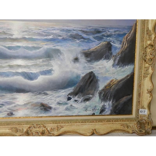 617 - A large 20th century oil on canvas seascape. 109 x 77 cm.