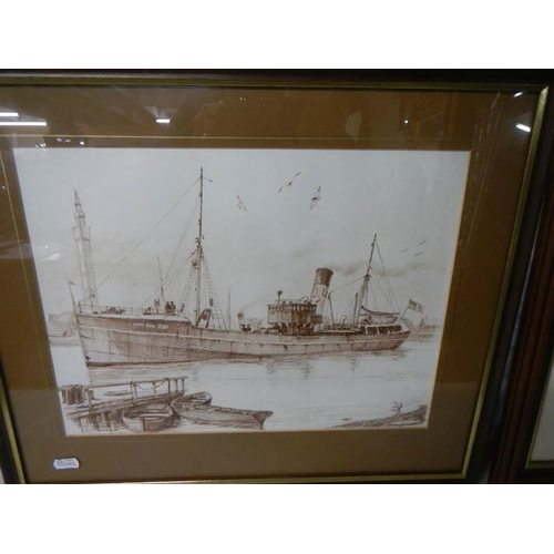 624 - A set of 4 x pen & ink works in sepia tones with gouache highlights of late 19th Century Grimsby, ti... 