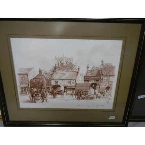 624 - A set of 4 x pen & ink works in sepia tones with gouache highlights of late 19th Century Grimsby, ti... 